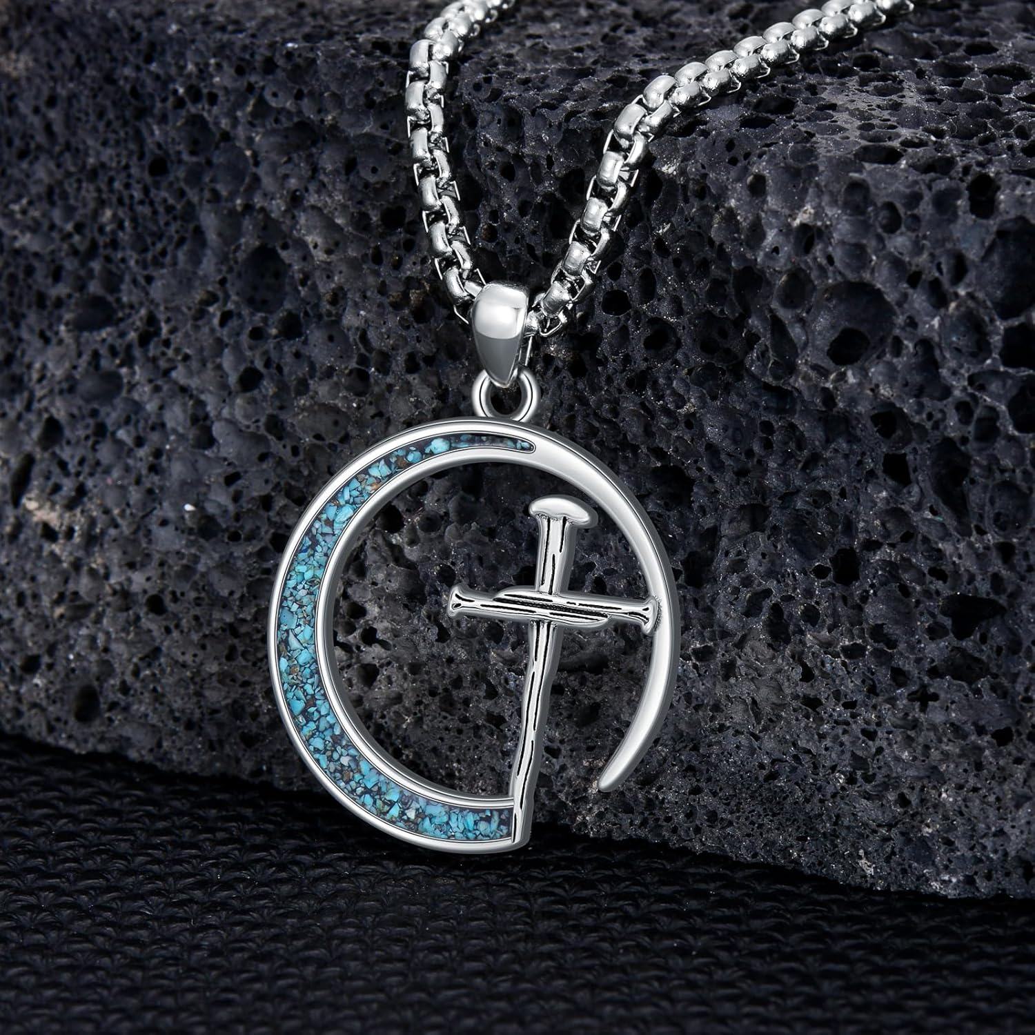 wholesale 925 Sterling Silver Turquoise Hammerhead Pendant Necklaces for Men 24+2 Chain-0-1