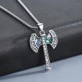 wholesale 925 Sterling Silver Viking Axe Pendant with Abalone Shell and Norse Runes - Nordic Amulet Jewelry for Men Women -0-2