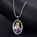 wholesale 925 Sterling Silver Oval Enamel Virgin Mary Medal Pendant Necklace with Pray for Us Inscription - Christian -0-2