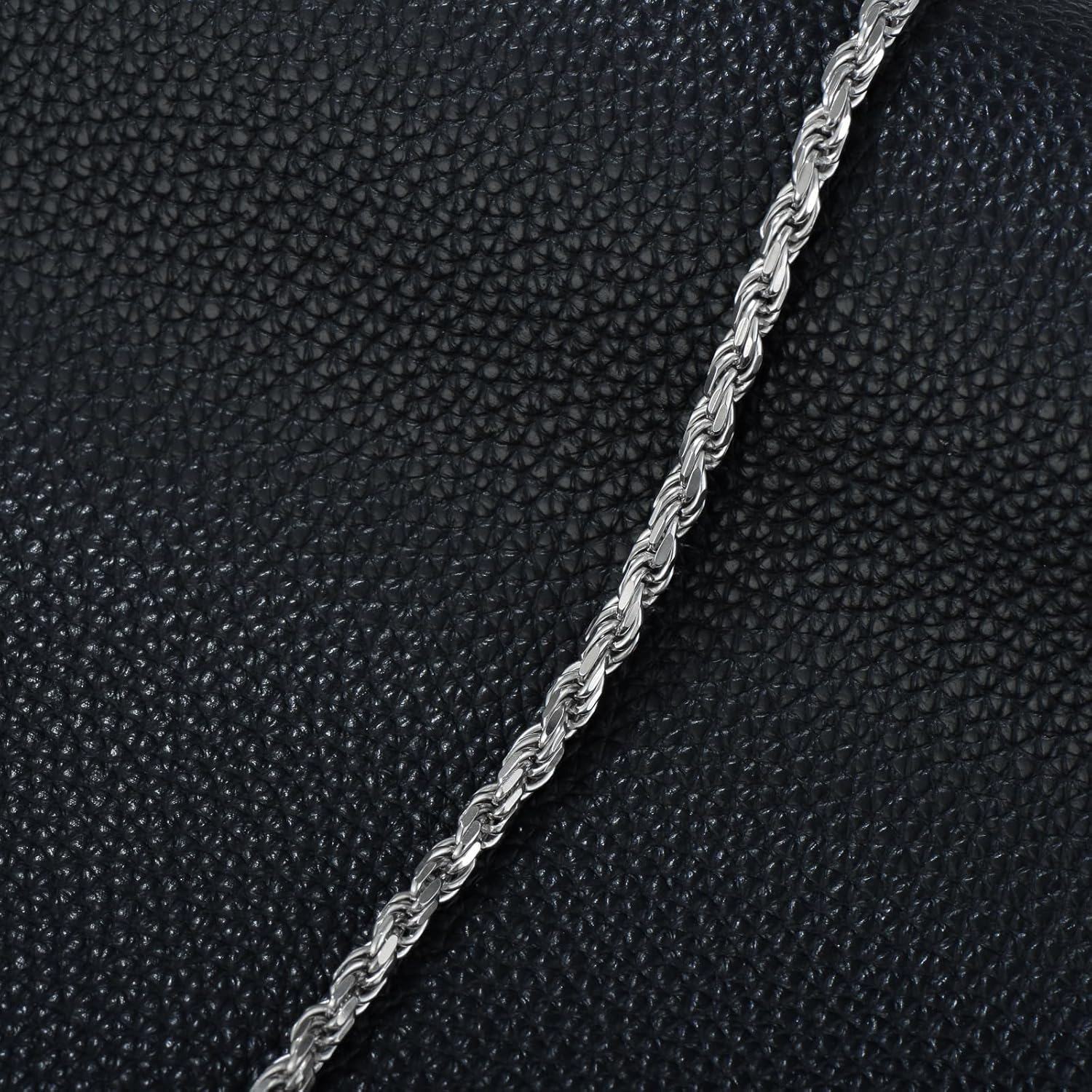 Sterling Silver Rope Chain Bracelet 2mm 4mm Lobster Clasp Italy 6 5 8 -0-4