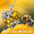wholesale 925 Sterling Silver Citrine Daisy & Honeybee Heart Pendant Necklace for Women's Gifts-0-4