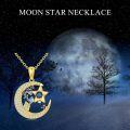 wholesale 925 Sterling Silver Plated Gold- Crescent Moon & Star Blue Sapphire CZ Pendant Necklace 24 Chain-0-3