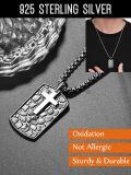 wholesale 925 Sterling Silver Black Stone Engraved Cross Dog Tag Pendant Necklaces for Men Gifts for Dad/Husband/Son-0-4