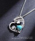 wholesale 925 Sterling Silver Genuine Turquoise and Cubic Zirconia Heart Mother's Day Gift Necklace-0-3