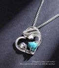 wholesale 925 Sterling Silver White Gold Plated Mother Child Heart Turquoise Pendant Necklace-0-3