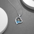 wholesale 925 Sterling Silver Blue Enamel Whale Tail Ocean Wave Heart Pendant Necklace for Women-0-3