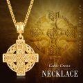 wholesale Gold 925 Sterling Silver Celtic Cross Pendant on Rolo Chain - Irish Knot Protection Jewelry for Men (24) -0-5