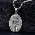 wholesale 925 Sterling Silver Saint Peregrine Pendant Necklace  with Cross and Staff Charm for Men's Religious Protection-0-2