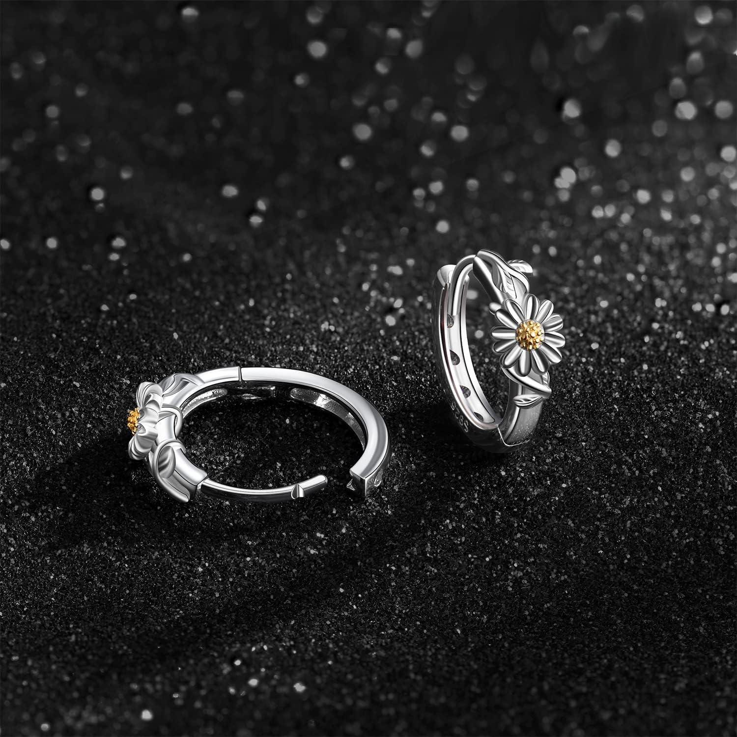 925 Sterling Silver Daisy Flower Huggie Hoop Earrings for Women Girls - Hypoallergenic Gift Set-0-3