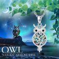 wholesale 925 Sterling Silver Owl Tree of Life Pendant Necklace with Opal Abalone Shell Inlay-0-5