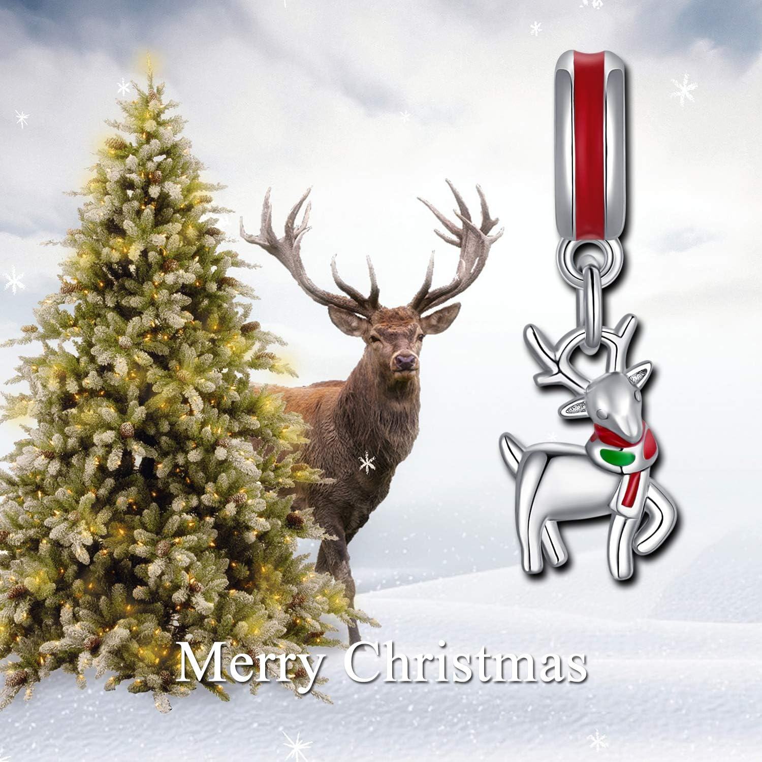 wholesale 925 Sterling Silver Christmas Reindeer Pendant Necklace with Red Enamel Cap and Scarf Charm s for Her-0-3