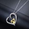 wholesale 925 Sterling Silver Mother and Child Heart-Shaped Pendant Necklace with Cubic Zirconia Stones for Moms & Grandma-0-2