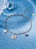 wholesale 925 Sterling Silver Shell & Sand Dollar Charm Layered Ankle Anklet-0-2
