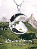wholesale 925 Sterling Silver Crescent Moon Mountain Pendant Necklace with Black and Gold Accents-0-5