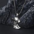 wholesale 925 Sterling Silver Cowboy Boot Pendant Necklace  with Cactus and Hat Charm - Western s for Women & Men-0-2