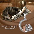 wholesale 925 Sterling Silver Moonstone Pendant with Dragon and Girl Charm Necklace for Women Girls  48cm Chain Length-0-1