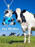 wholesale 925 Sterling Silver Cow Heart Pendant Necklace with Blue Crystal Stone for Women Girls  43cm Chain Length-0-5