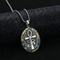 wholesale 925 Sterling Silver Oval Abalone Shell Black Onyx Turquoise Malachite Snake Ankh Eye Of Horus Pendant Necklace  for Women Men 45cm Chain Length-0-2