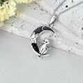 wholesale 925 Sterling Silver Crescent Moon Black Cat Necklace-0-3