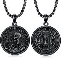 wholesale Sterling Silver Stone Memento Mori Necklace Stoic Virtues Amor Fati Unisex Gift-Black_01