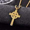 wholesale Gold 925 Sterling Silver Celtic Cross Pendant on Rolo Chain - Irish Knot Protection Jewelry for Men (24)-0-3