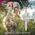 wholesale 925 Sterling Silver Mom Cross Necklaces for Women - Heart-Shaped Pendant with Cubic Zirconia-0-5