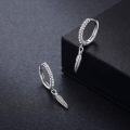 wholesale 925 Sterling Silver Feather Pendant Huggie Hoops with Cubic Zirconia for Women Men Minimalist Fine  Set of 3 Pairs-0-1