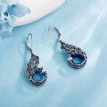 wholesale 925 Sterling Silver Blue Crystal Peacock Feather Dangle Earrings, Hypoallergenic Gift for Women-0-1