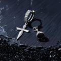 wholesale 925 Sterling Silver Black CZ Cross Stud & Huggie Hoop Earring Set for Men/Women-0-4