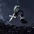wholesale 925 Sterling Silver Black CZ Cross Stud & Huggie Hoop Earring WholesaleSet for Men/Women-0-4