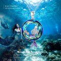 wholesale 925 Sterling Silver Blue Crystal Mermaid with Starfish and Seashells Pendant Necklace-0-4