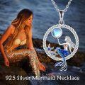 wholesale 925 Sterling Silver Mermaid with Crescent Moon and Stars Pendant Necklaces Ocean s for Women Girls-0-5