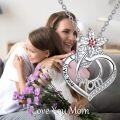 wholesale 925 Sterling Silver I Love You Mom Heart Pendant Necklaces with Red Crystal Flowers and Cubic Zirconia Stones Gifts for Mother's Day Birthday Christmas Anniversary-0-1