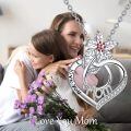 wholesale 925 Sterling Silver I Love You Mom Heart Pendant Necklaces with Red Crystal Flowers and Cubic Zirconia Stones Gifts for Mother's Day Birthday Christmas Anniversary-0-1