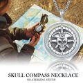 wholesale 925 Sterling Silver Pirate Skull & Compass Pendant Necklace for Men Women s-0-6
