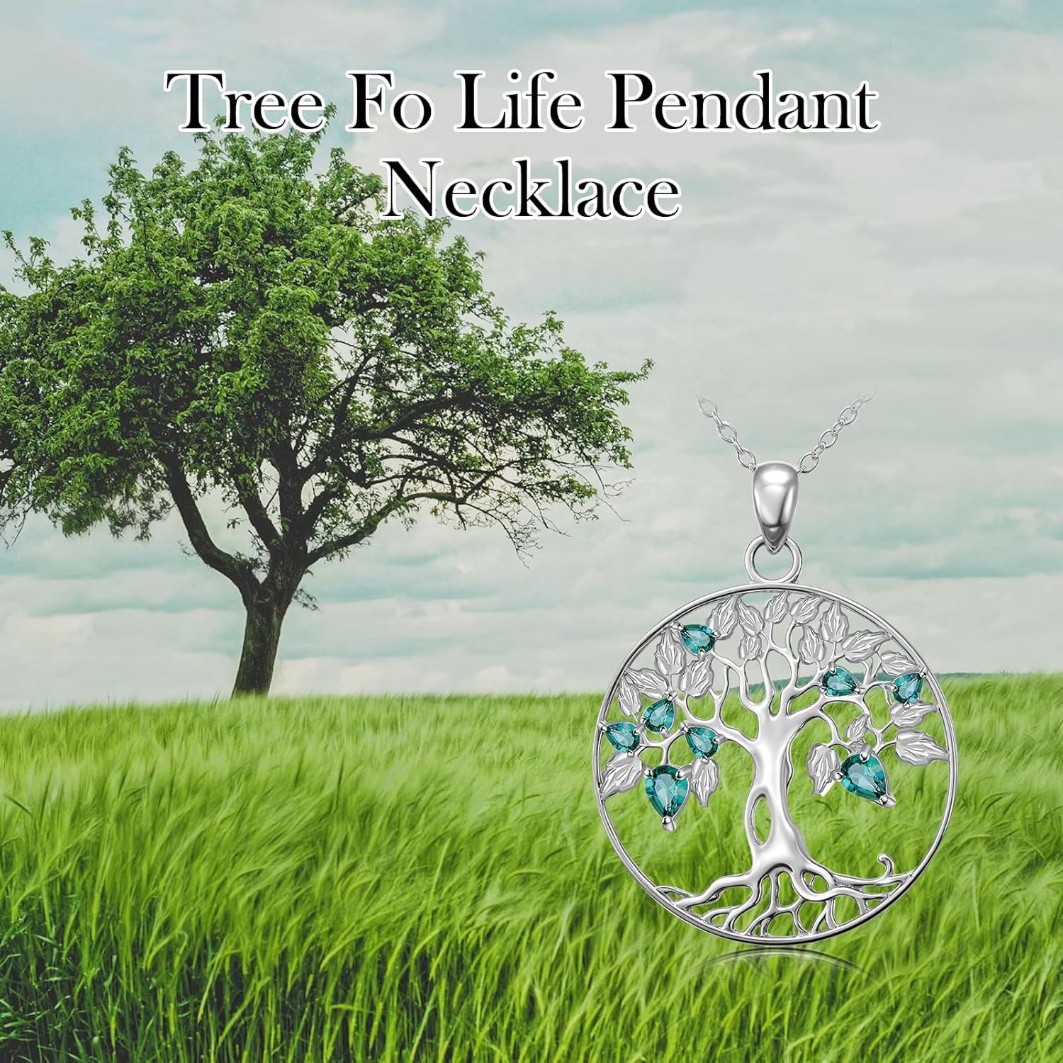 Sterling Silver Birthstone Tree of Life Sun Pendant Necklace for Women-0-5