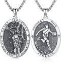 wholesale 925 Sterling Silver Basketball Athlete Protection Saint Sebastian Medal Pendant Necklace for Men-0-0
