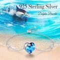 wholesale 925 Sterling Silver Heart-Shaped Blue Crystal Dolphin Charm Bangle Bracelet for Women's Gifts-0-5