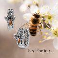 wholesale 925 Sterling Silver Amber Bee & Leaf Design Huggie Hoop Earrings-0-5