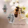 wholesale 925 Sterling Silver Amber Bee & Leaf Design Huggie Hoop Earrings-0-5
