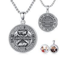 wholesale 925 Sterling Silver Gothic Skull Photo Locket Pendant Necklace with Carpe Diem Inscription and Roman Numerals - 24 inch  (Gift Box Included)-Memento Mori-2-Locket+Photos-Memento Mori-2-Locket