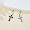 wholesale 925 Sterling Silver Black Enamel Cross Dangle Earrings for Women and Men Christian -0-2