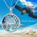 wholesale TOUPOP Wave Sea Turtle Necklace For Women Sterling Silver Blue Circle Crystal Pendant Necklaces For Her Jewelry Birthday Anniversary Christmas -0-1