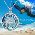 TOUPOP Sterling Silver Blue Crystal Wave Sea Turtle Circle Pendant Necklace-0-1