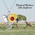 wholesale 925 Sterling Silver & Natural Garnet Elephant Necklace with Sunflower Pendant - Adjustable Chain for Women-0-4