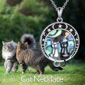 wholesale 925 Sterling Silver Abalone Shell Black Cat Double Pendant Necklace for Women-0-5