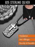 wholesale 925 Sterling Silver Black Stone Engraved Cross Dog Tag Pendant Necklace for Men Gifts for Dad/Husband/Son-0-4