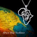 wholesale 925 Sterling Silver Africa Map Pendant Necklace Platinum Plated Hollow Continent Jewelry-0-3