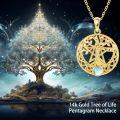 wholesale 14K Gold Moonstone Tree of Life Pendant Necklace for Women - Family Wisdom s-0-4