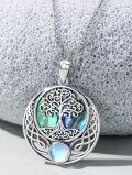 wholesale 925 Sterling Silver Abalone Shell Tree of Life Witch's Knot Triple Moon Goddess Pendant Necklace for Women-0-2
